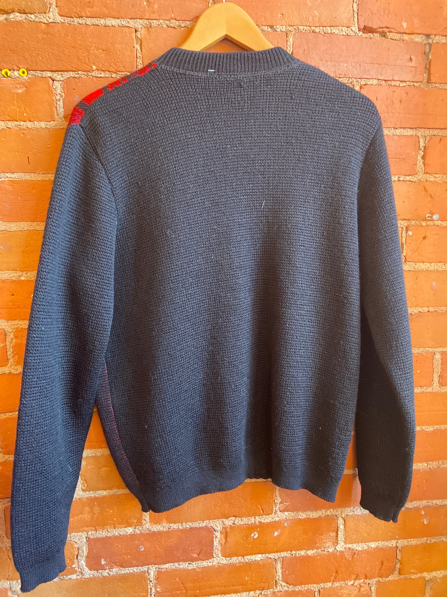 Black & Red Wool Button Up Sweater