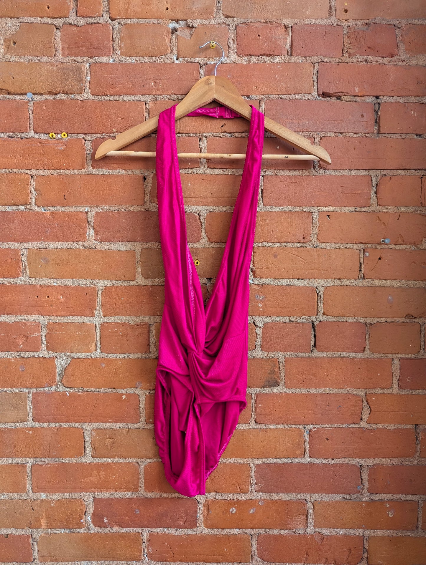 1980s or 90s Pink Halter Neck One Piece Swimsuit