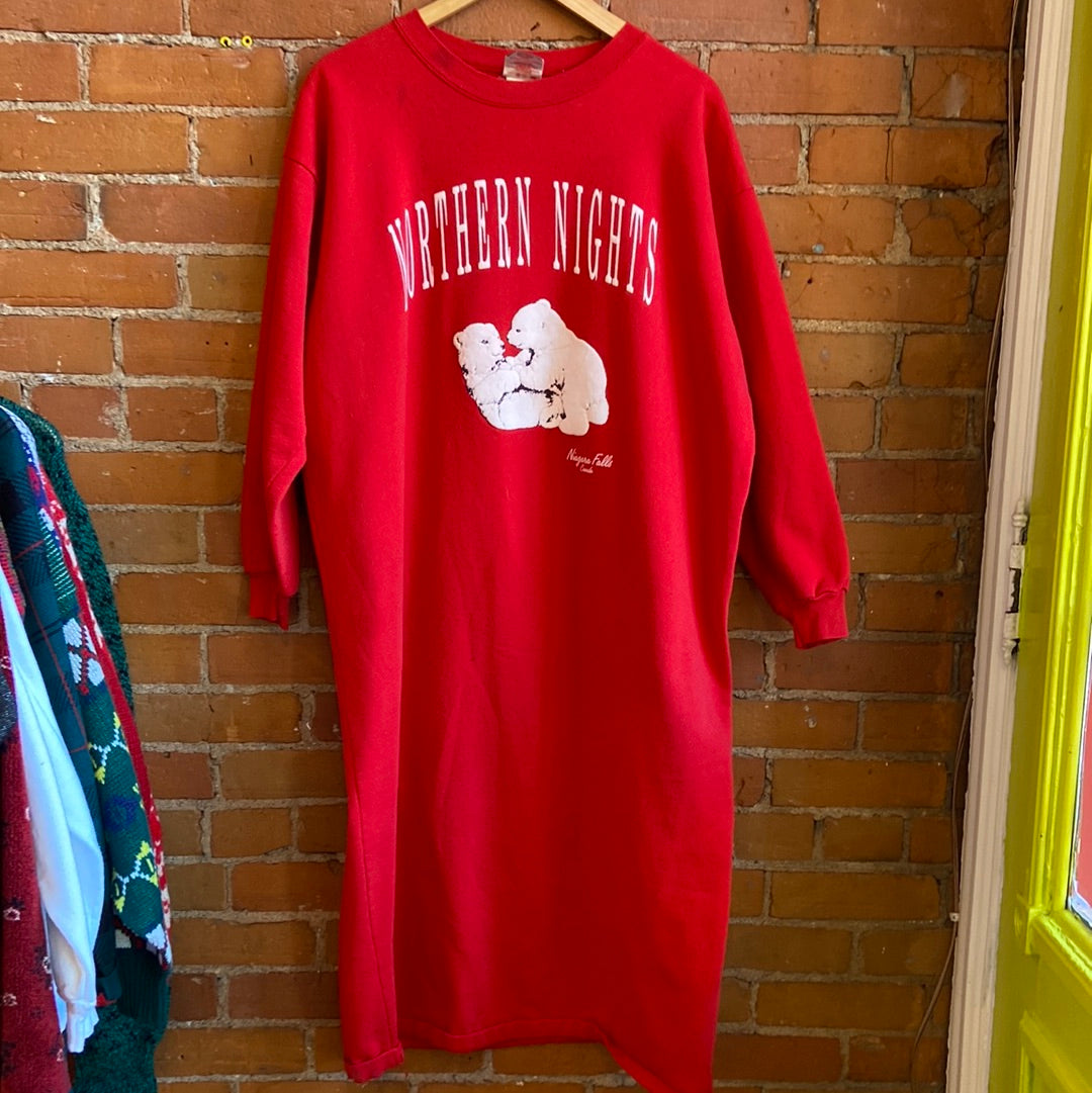 Northern Lights & Polar Bear Graphic Sweatshirt Dress / Night Shirt