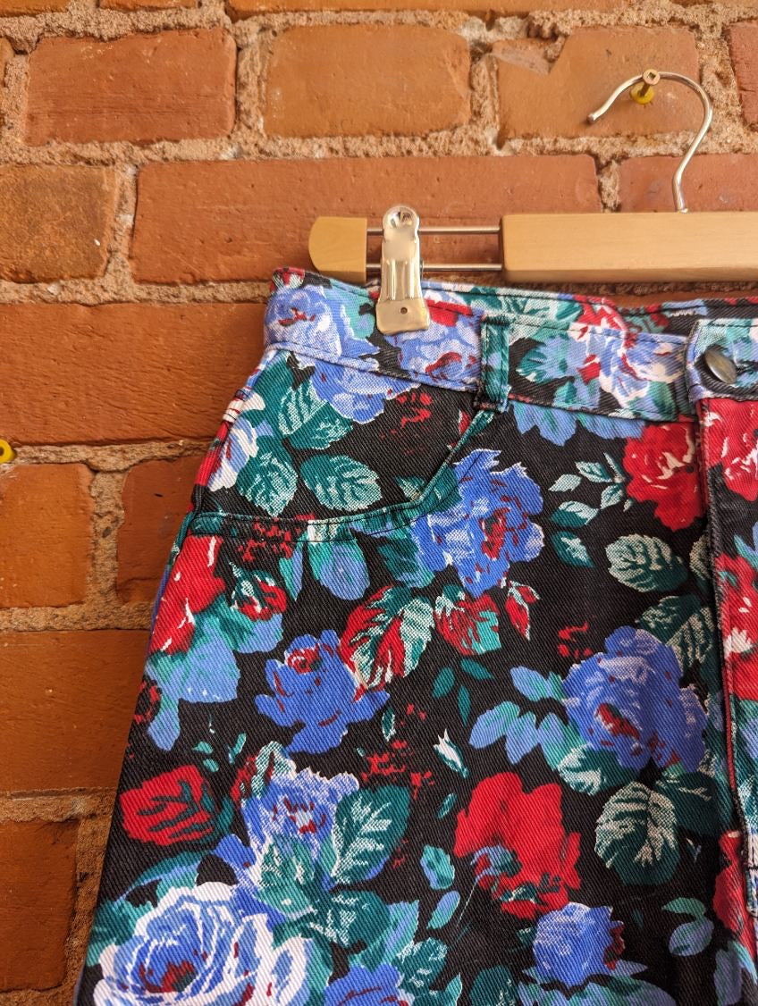 1990s Nevada Rose Print Denim Shirt
