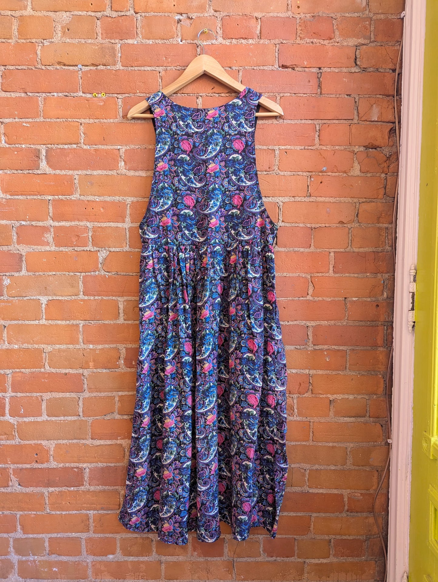 1990s Northern Traditons Pinafore Midi Dress With Floral and Paisley Print