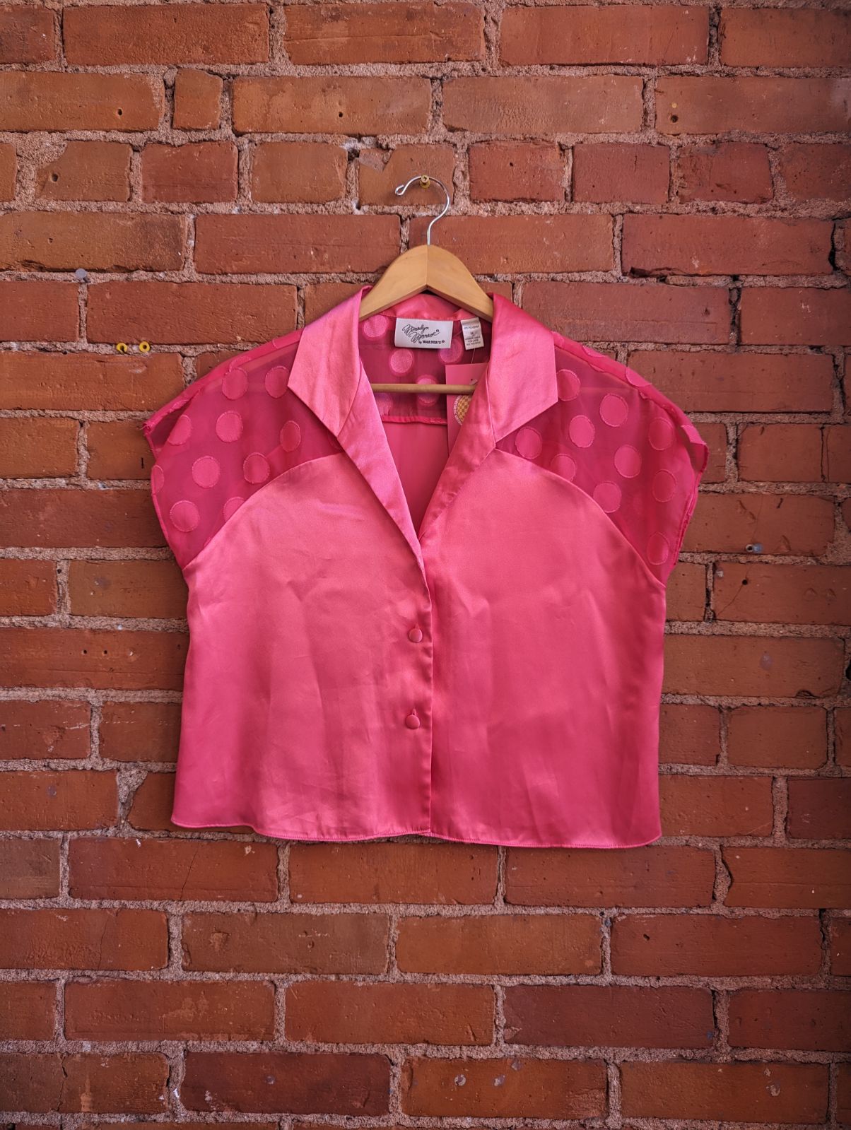 1990s Marilyn Monroe by Warners Pink Lounge Top With Sheer Polka Dot Panels