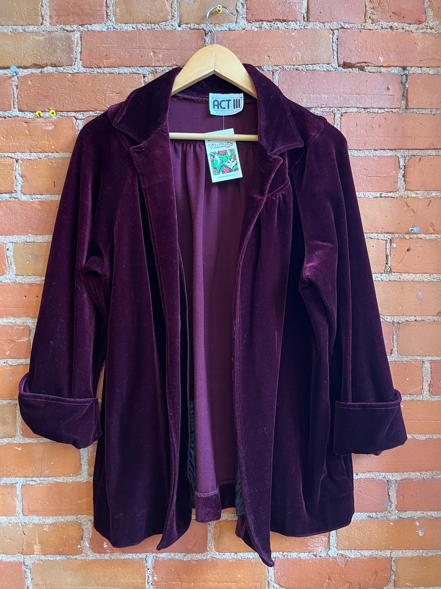 70's Maroon Velvet Open Jacket