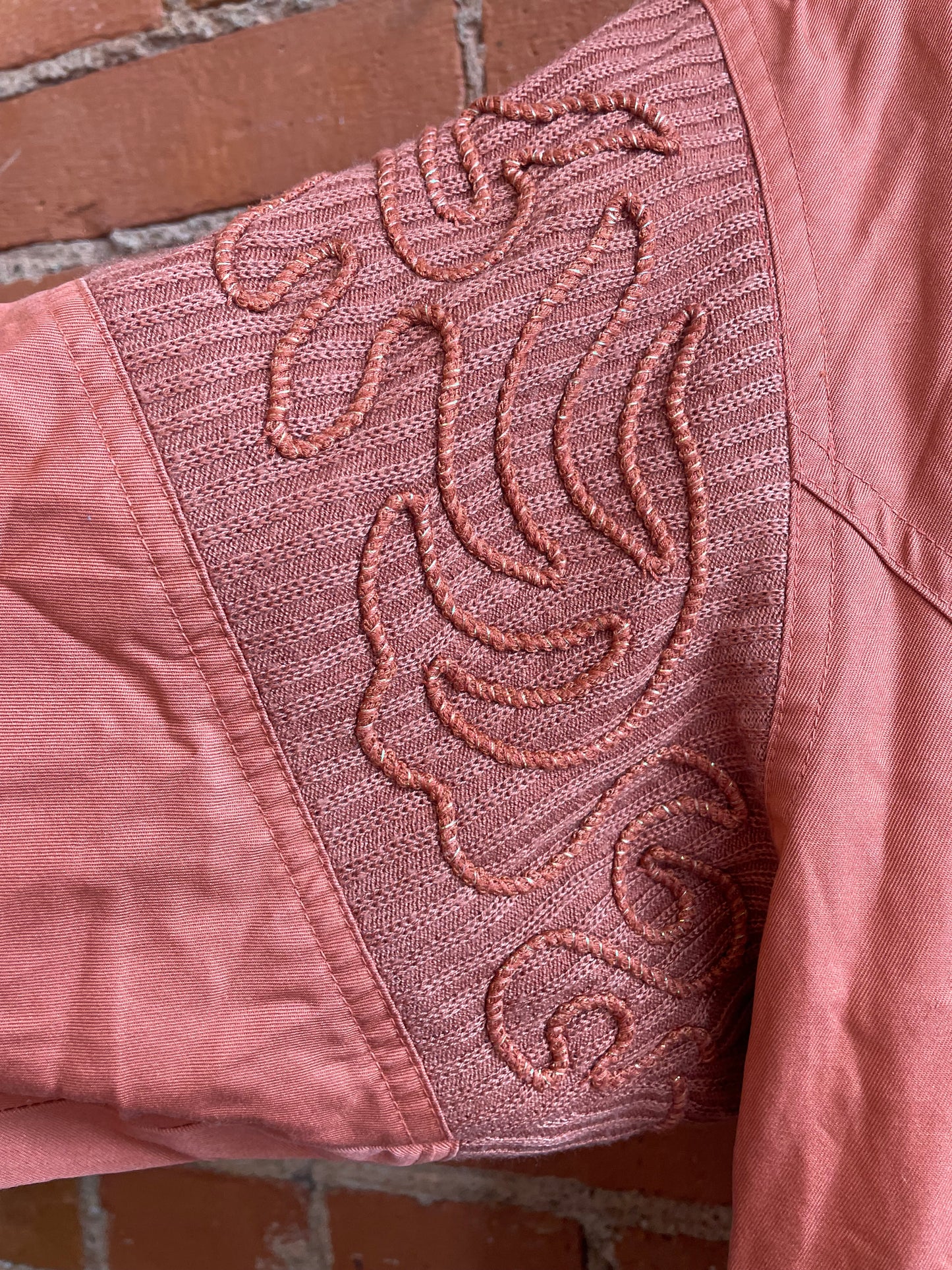 Rust Color Bomber Jacket with Embroidery