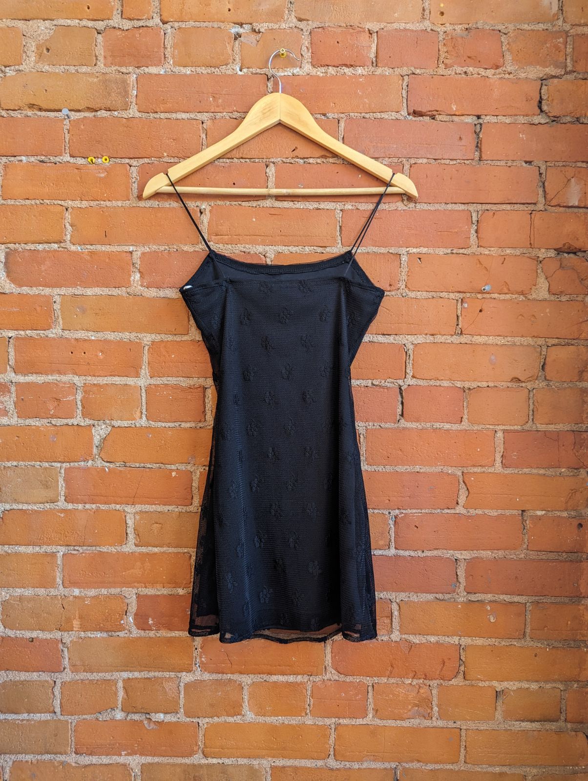 1990s Norka Black Mini Dress With Mesh Floral Print Overlay