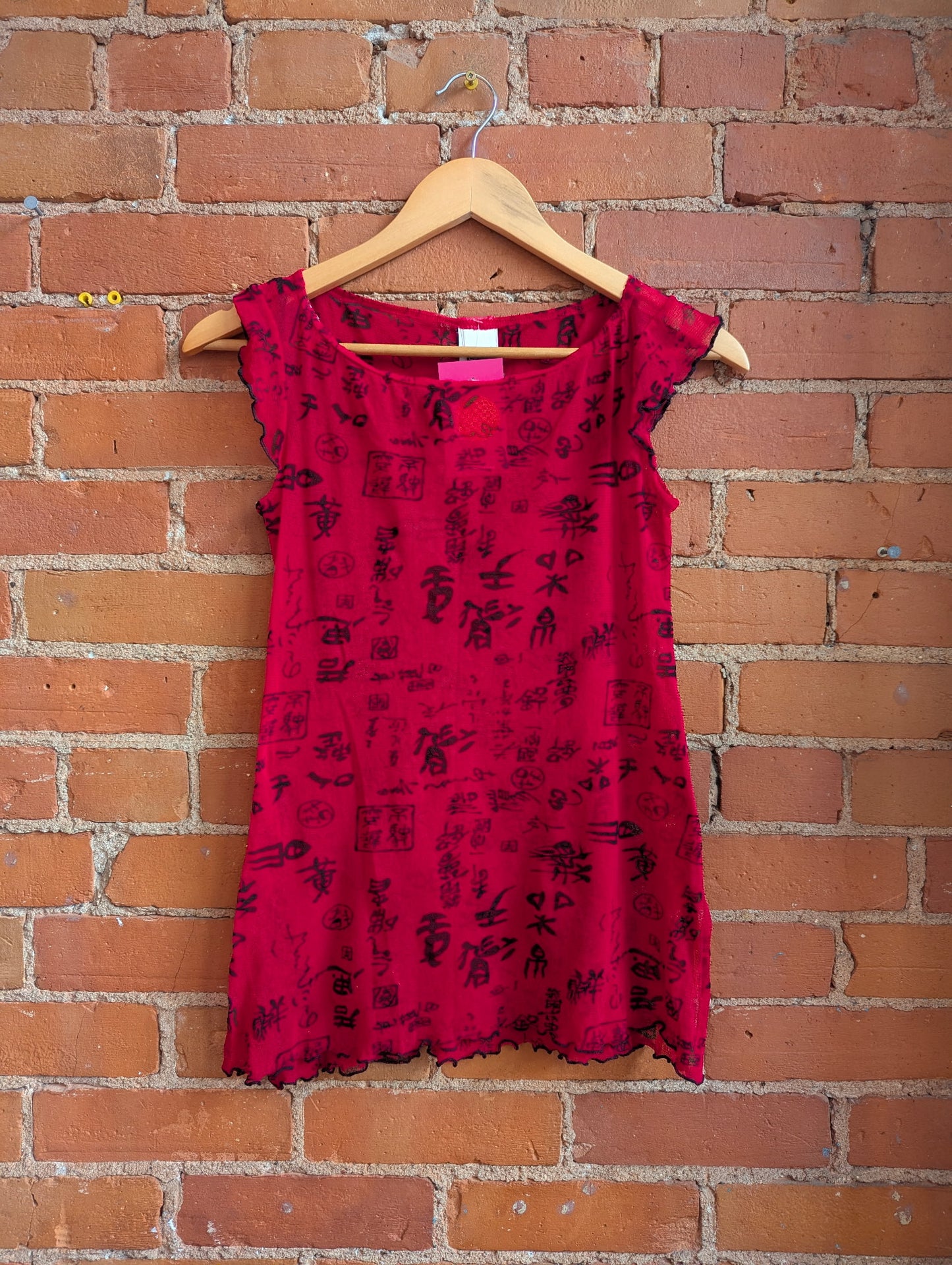 1990s California Concepts Red and Black Mesh Top
