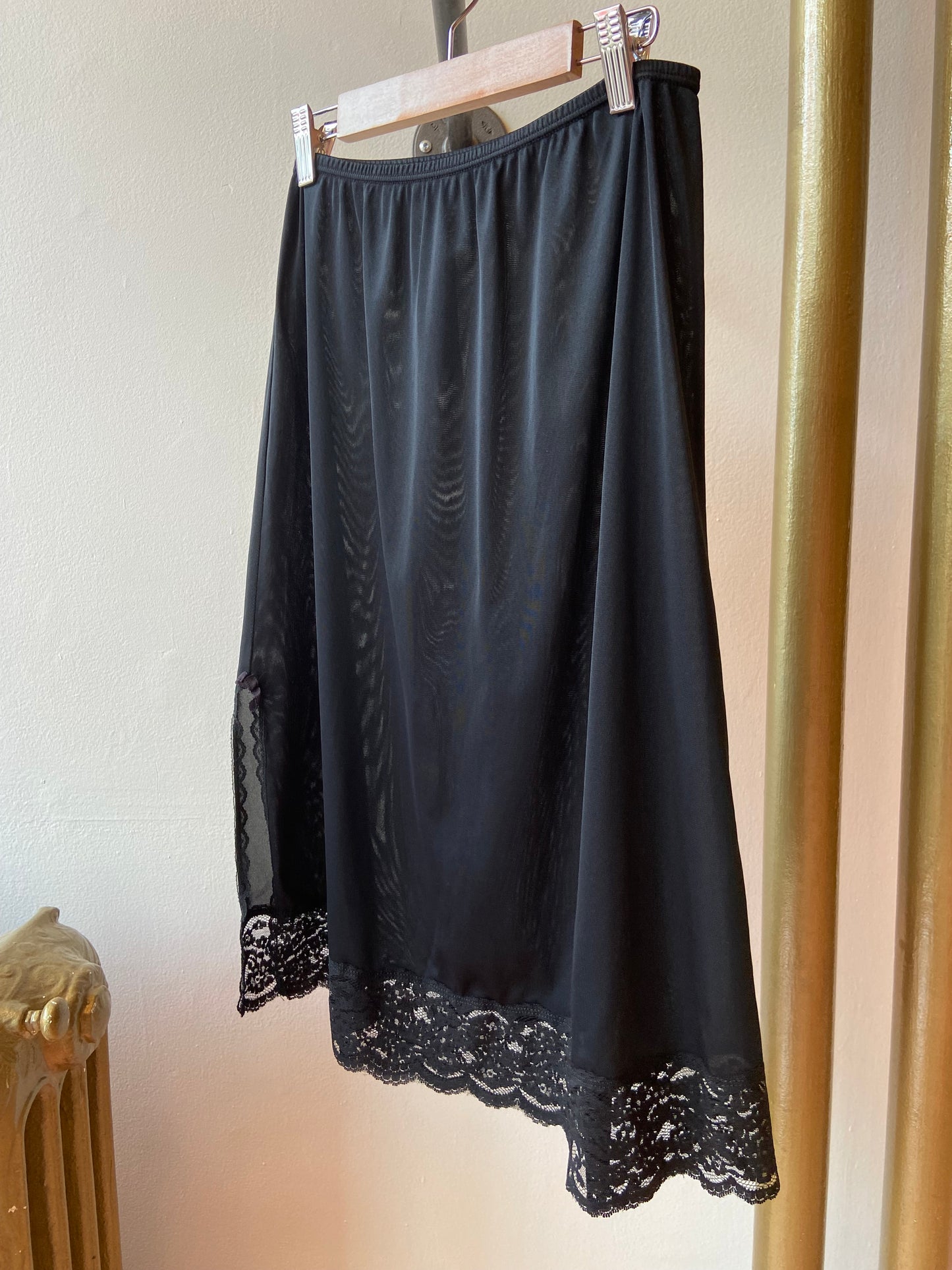 Black Lace Trim Slip With Slit
