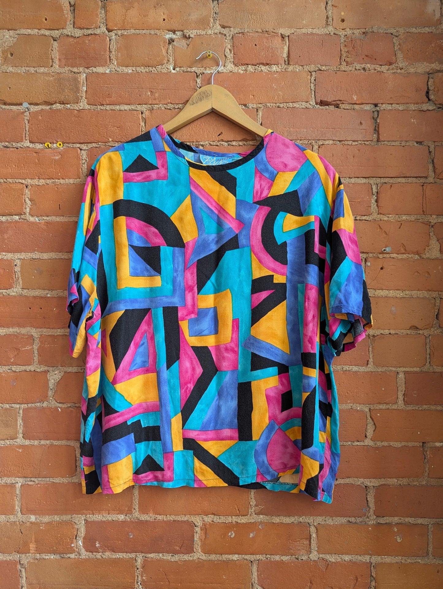 1980s Express Plus Geometric Print Short Sleeve Top
