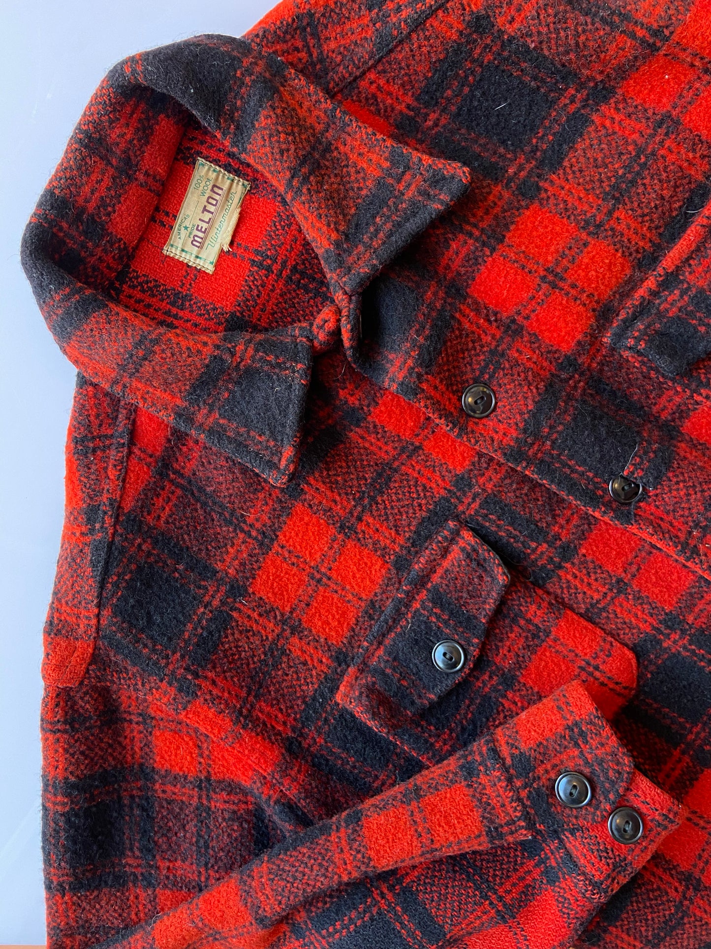 50's Melton Wool Red Plaid Shacket