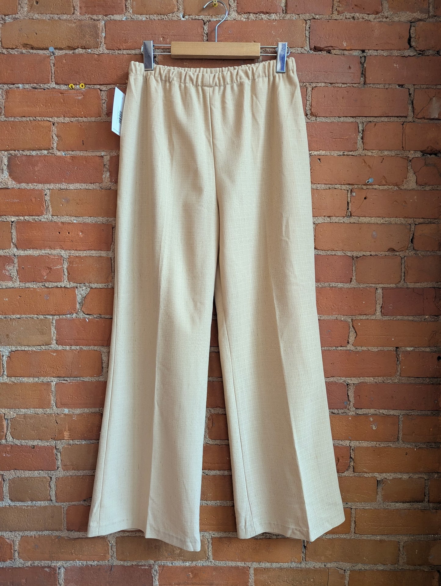 1970s Sweetheart Sportswear Tan Linen-Look High-Rise, Wide Leg Pants