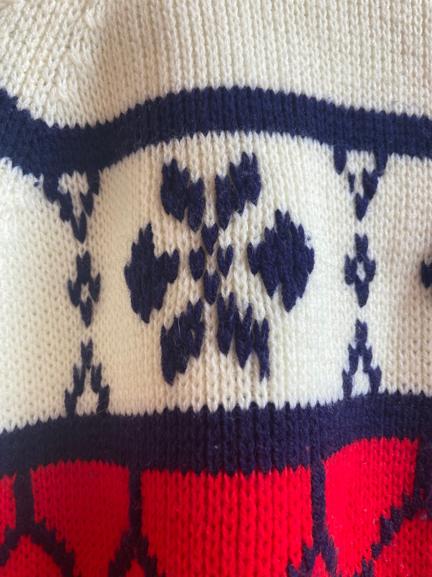 1970s Kmart Cream Sweater With Red and Blue Fairisle Pattern