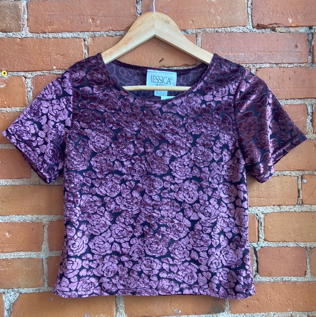 Velvet Rose Print Crop Top