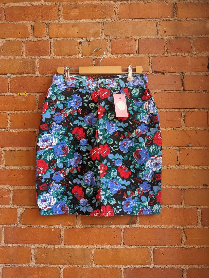 1990s Nevada Rose Print Denim Shirt