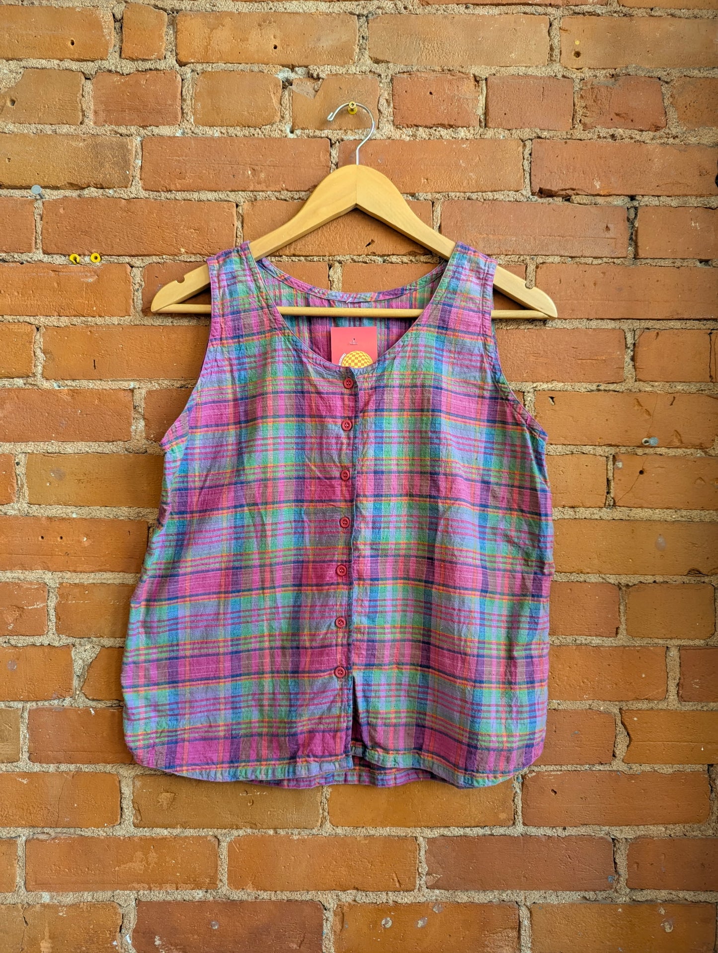 1990s Button-Front Tank With Multicoloured Plaid Pattern