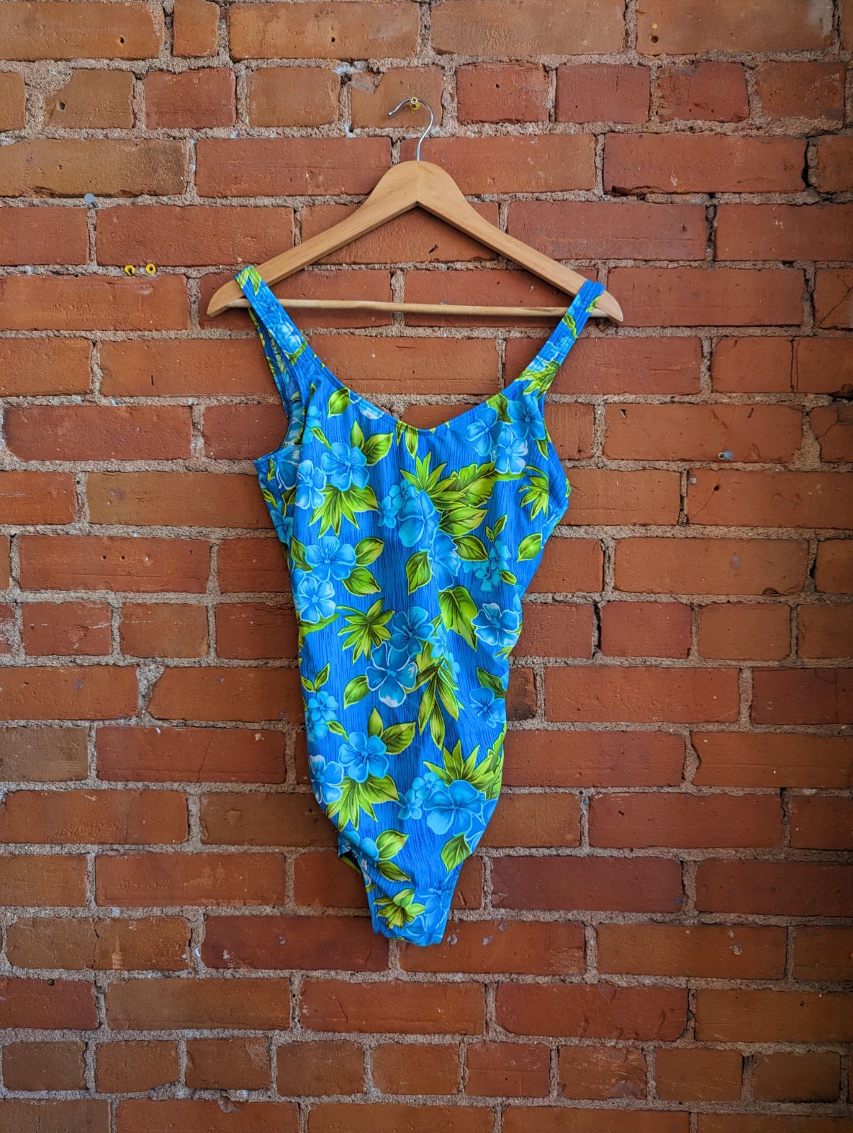 1990s Christina Blue Floral One-Piece Swimsuit