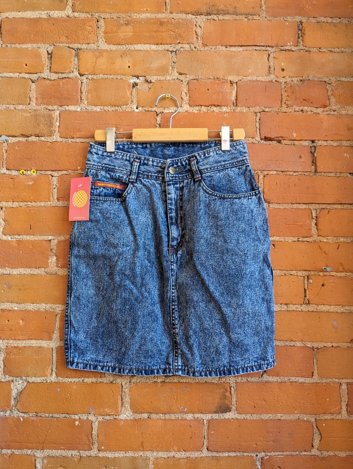 1980s Happy Forest Acid Wash Denim Skirt