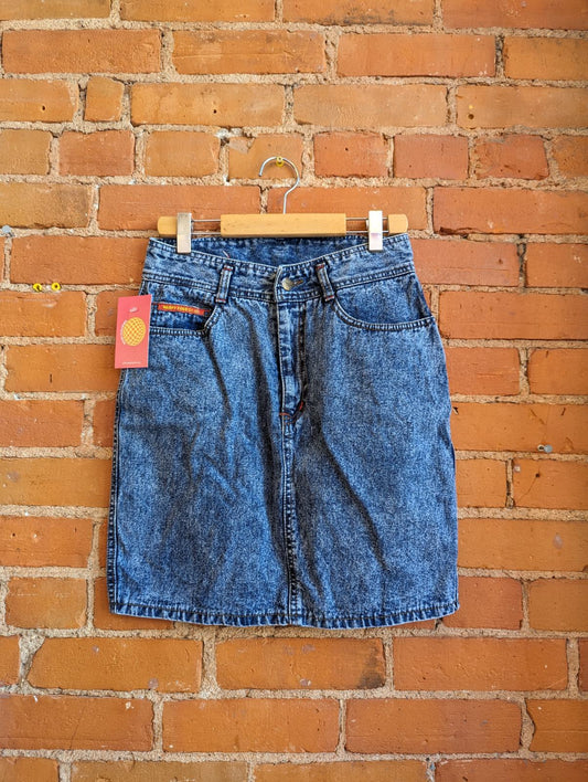 1980s Happy Forest Acid Wash Denim Skirt
