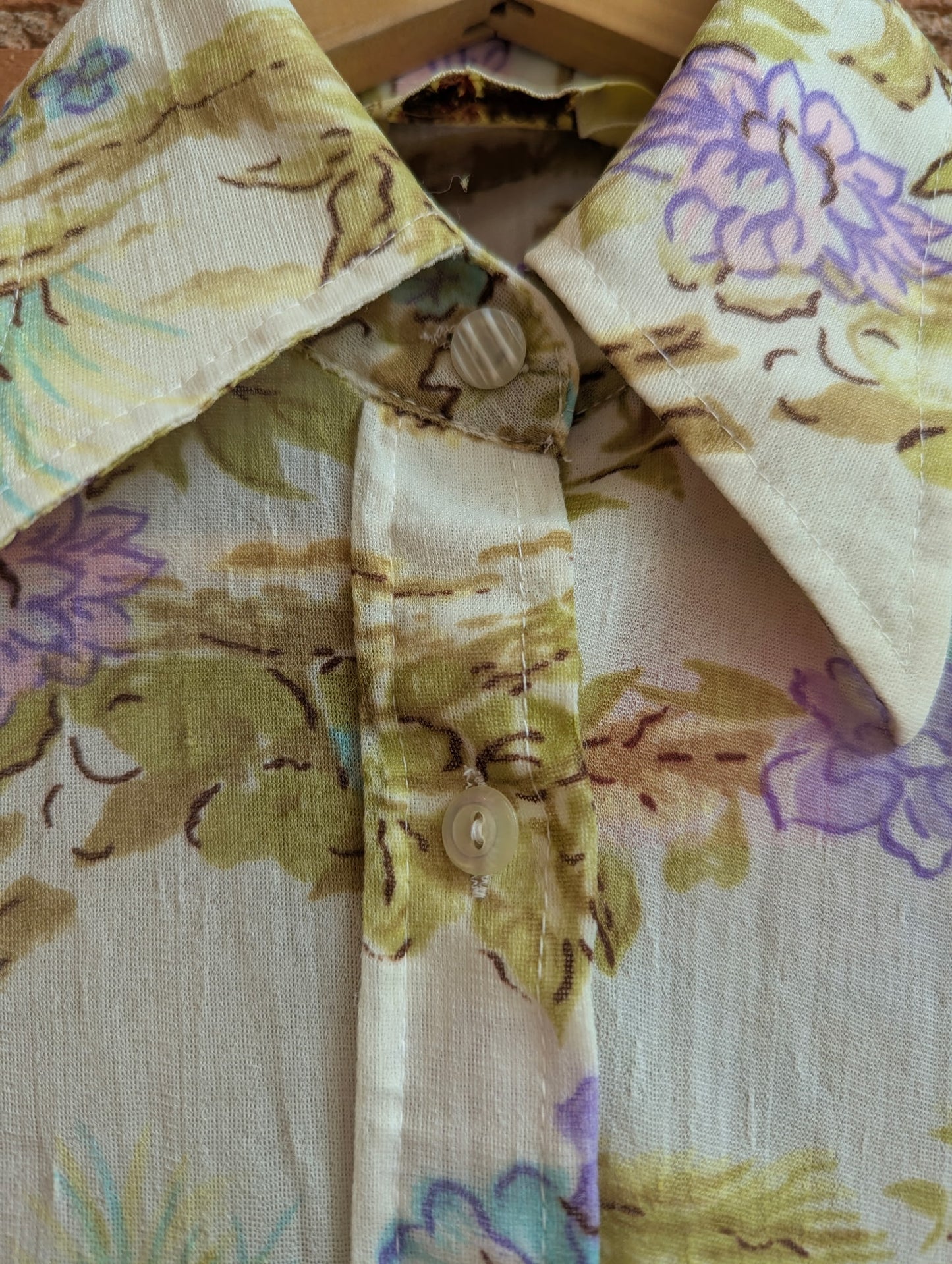 1970s Debra Lin Sheer Floral Print Blouse