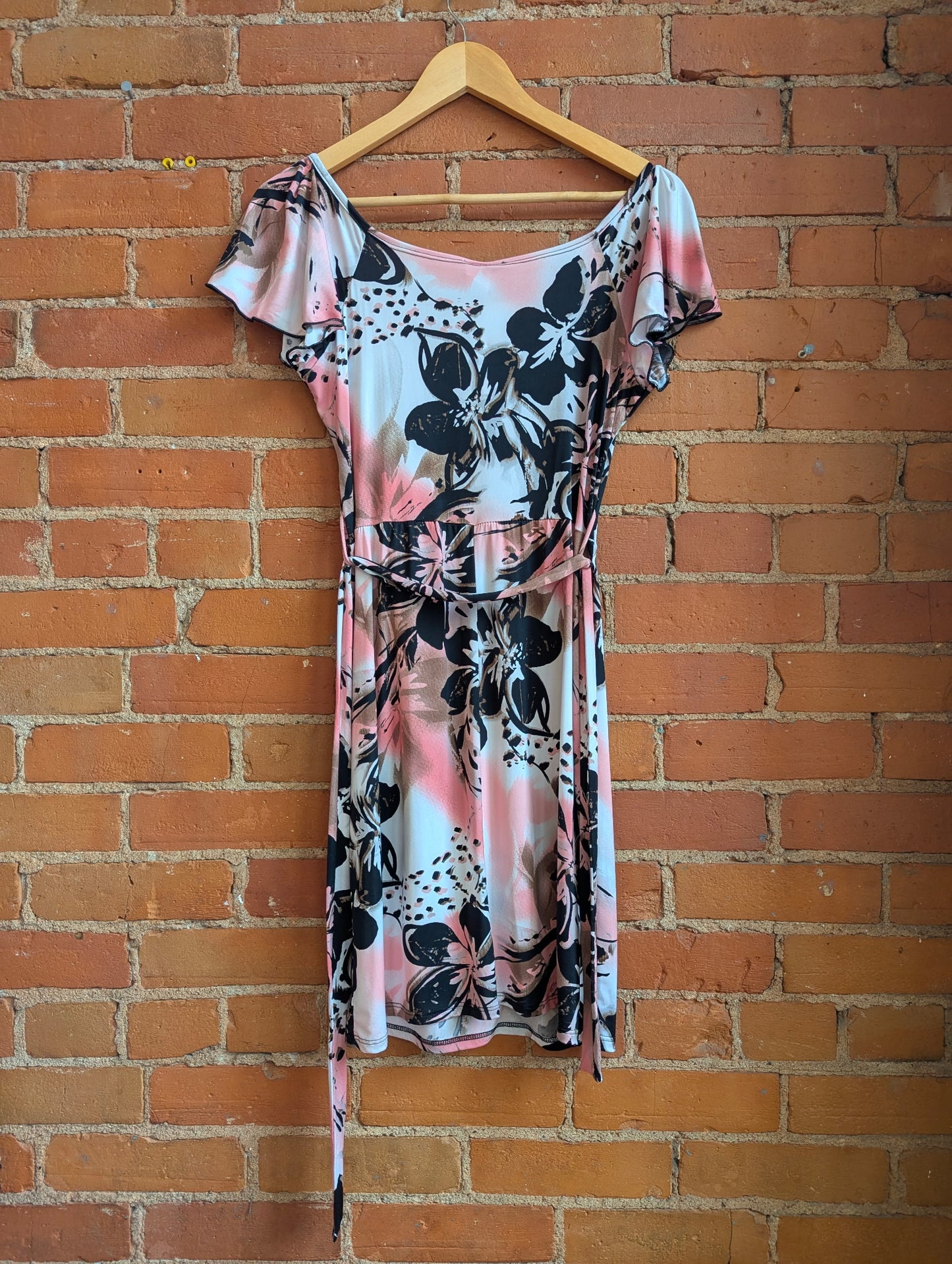 Y2K Touch 9 Wrap-Front Mini Dress With Pink, Brown and Black Floral Print