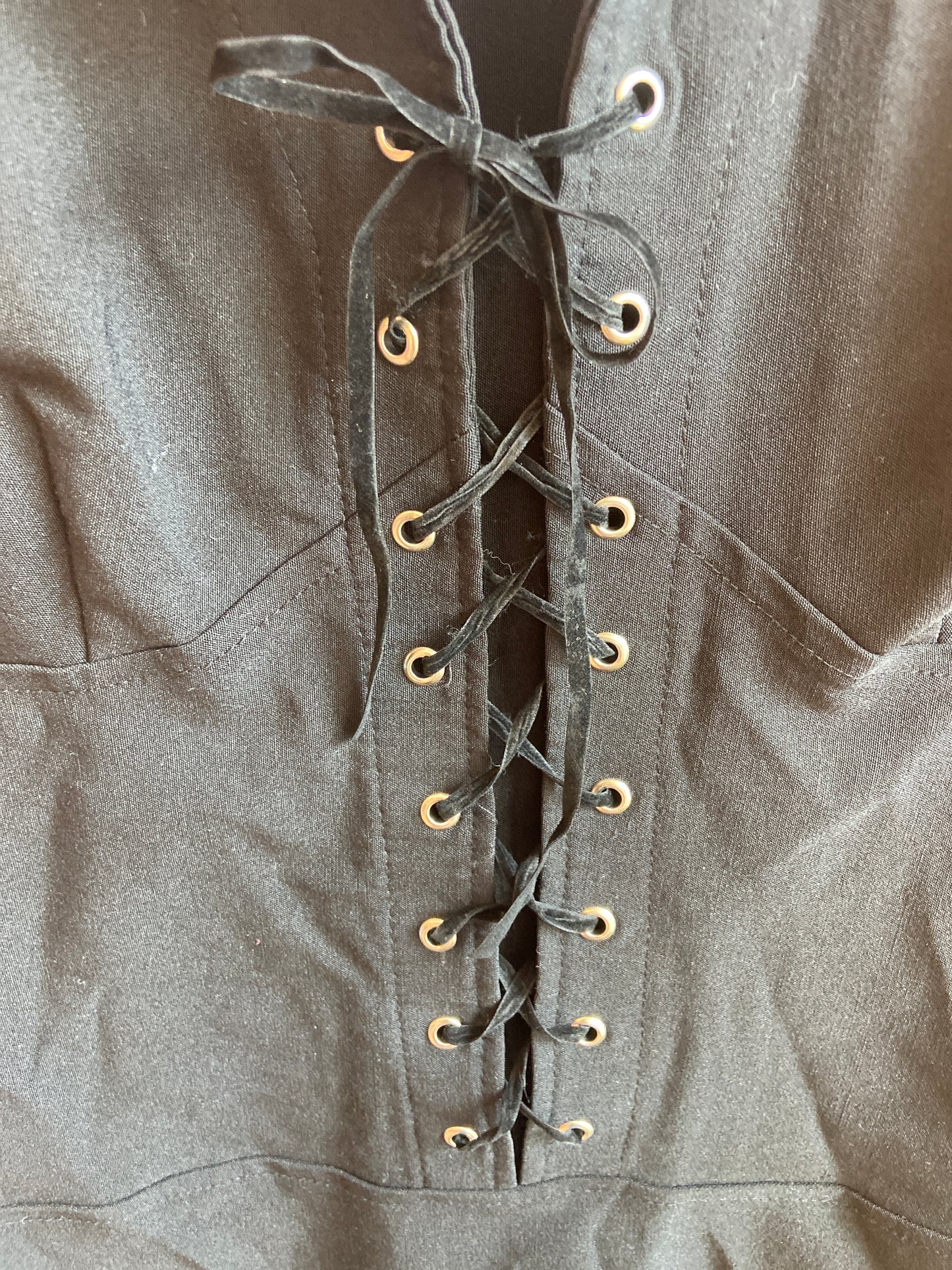 90's Black Stretchy Lace-Up Dress