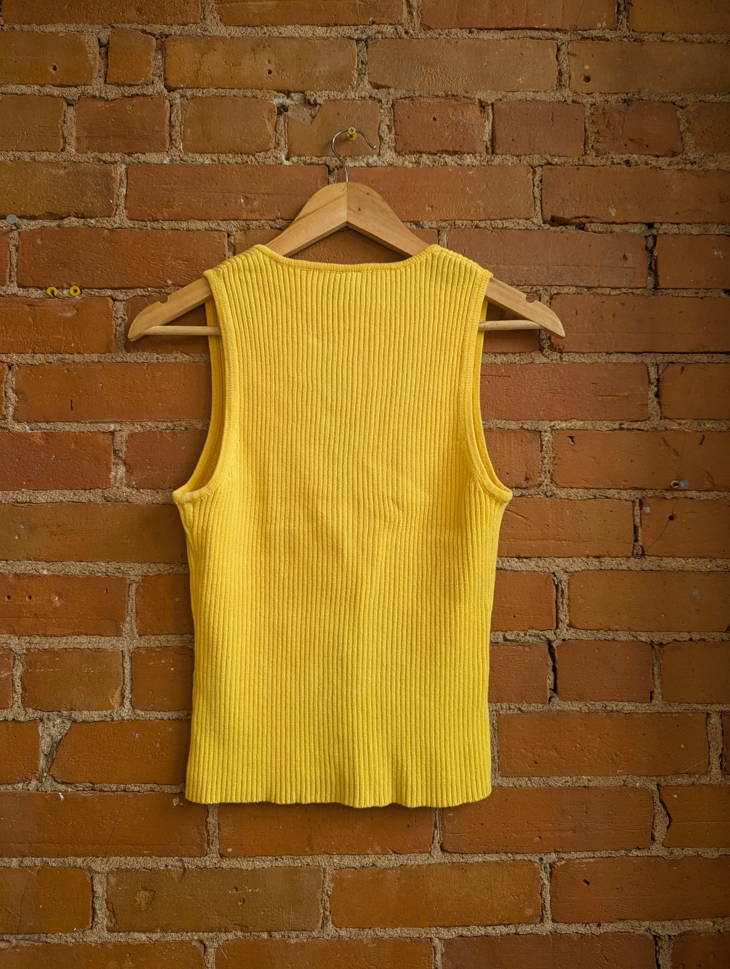 1990s Smart Set Yellow Ribbed V-Neck Tank Top