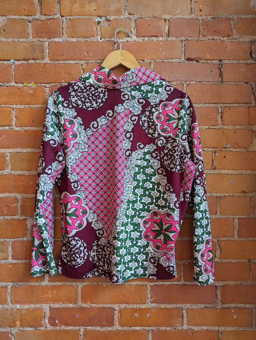 1960s Union Made Groovy Print Quarter Zip Top