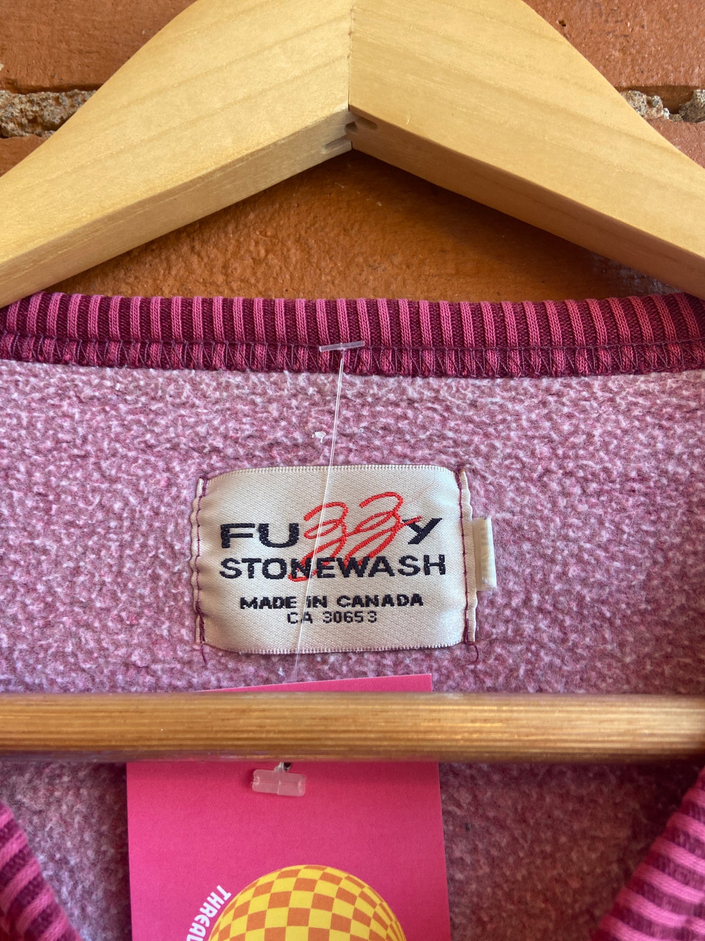 1990s Fuzzy Stonewash Pink Crewneck With Embroidered Face