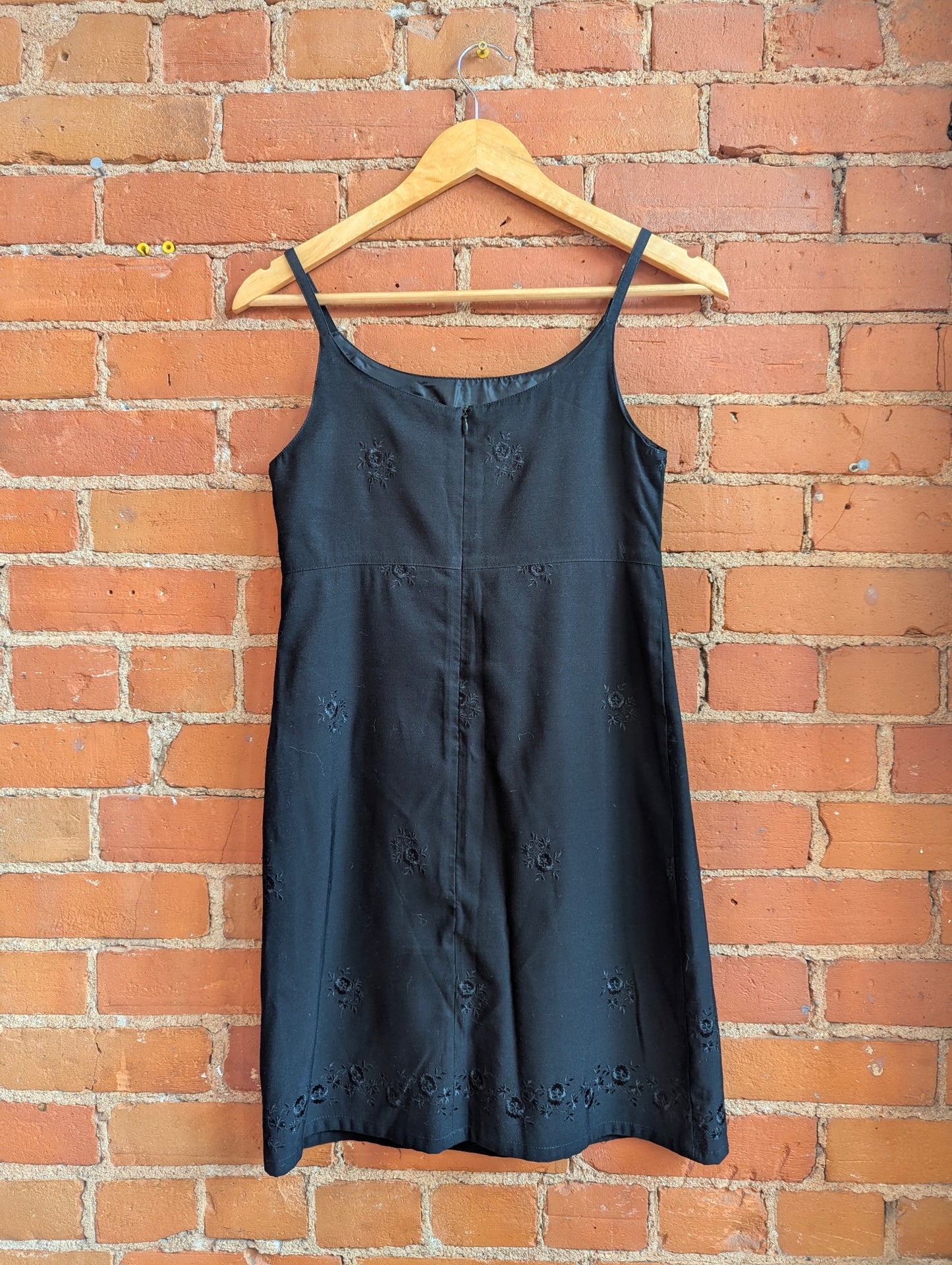 Y2K Gap Black Mini Dress With Embroidered Flowers