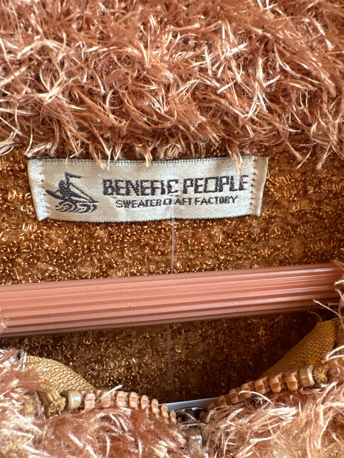 Y2K Brown Fuzzy Zip Sweater