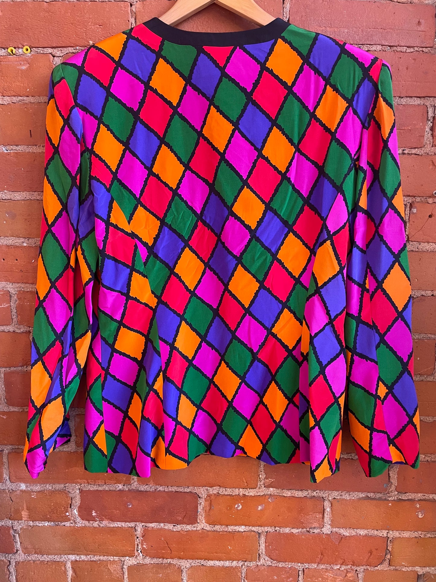 80’s Silk Colorful Diamond Print Blazer