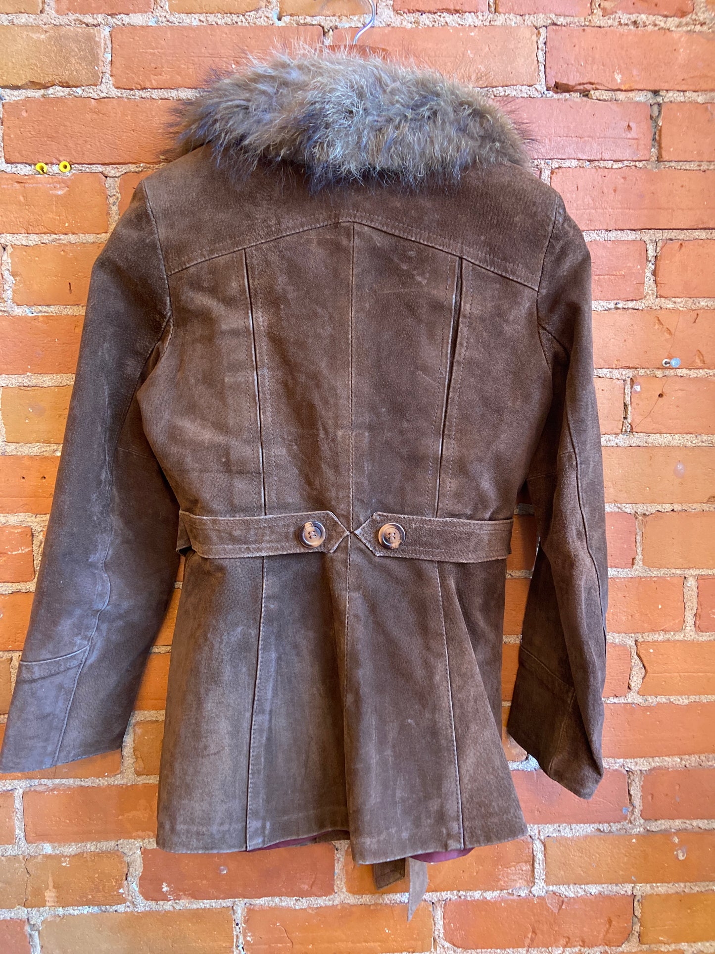 Brown Suede Jacket With Fur Trim