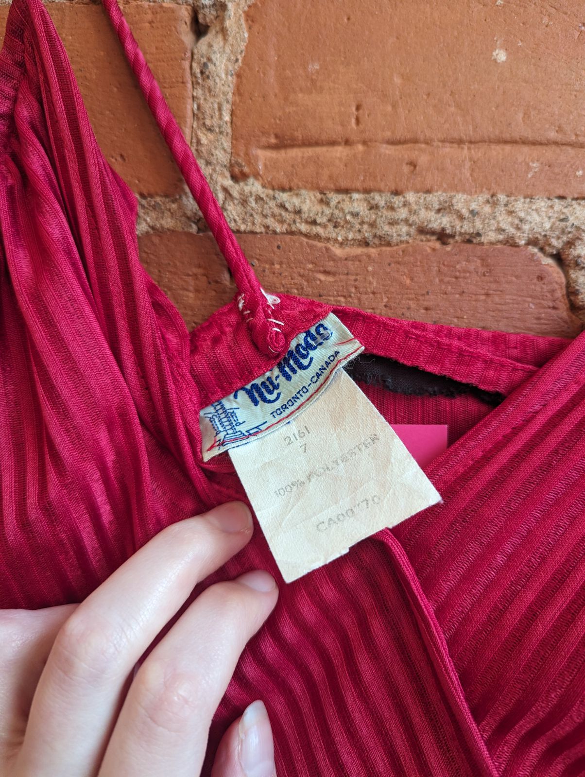 1970s Nu Mode Red Striped Faux Wrap Dress