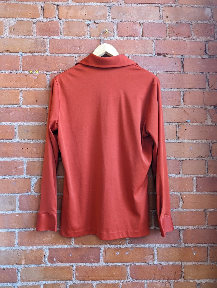 1970s Koret of California Burnt Orange Dagger Collar Top