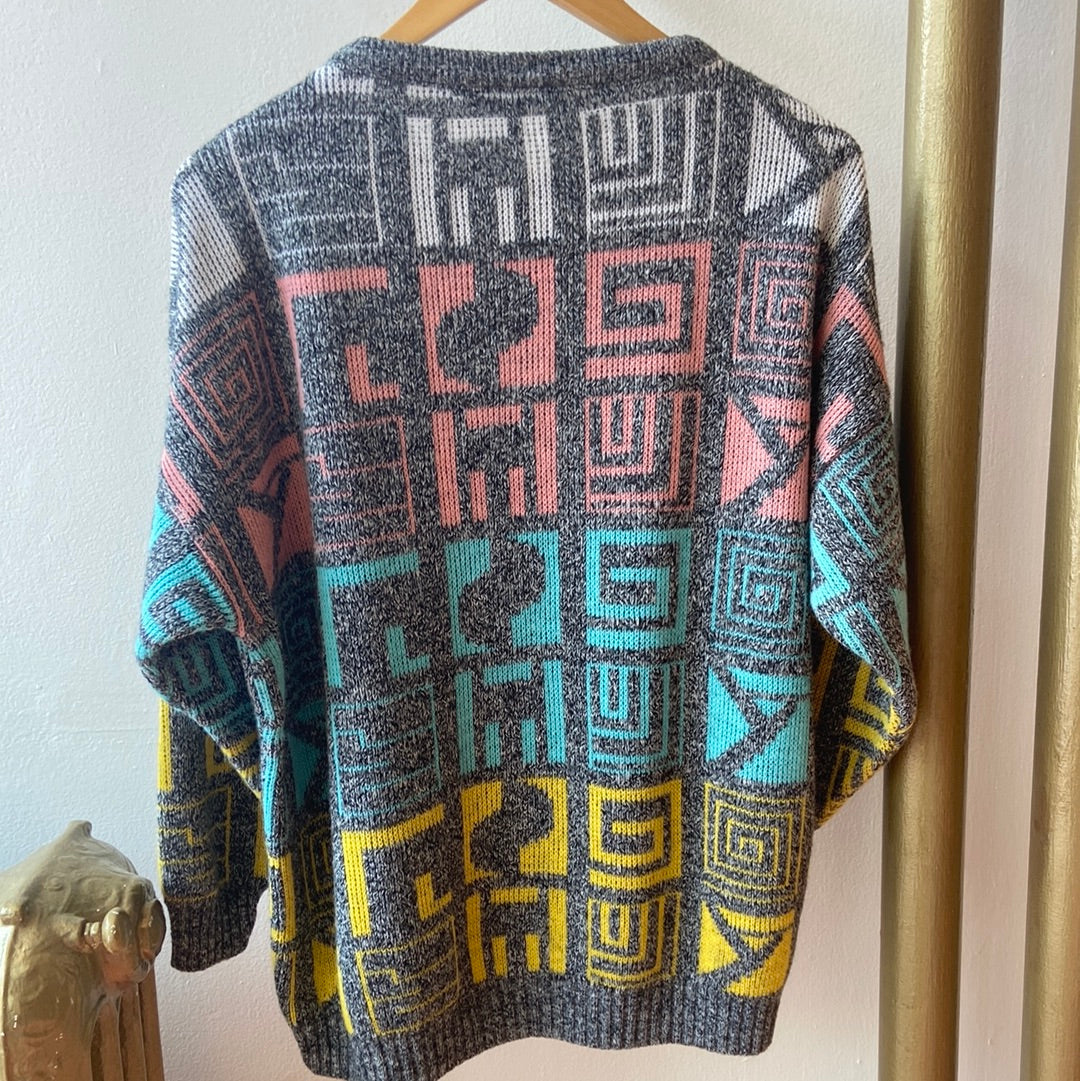 80's Speckled Grey & Pastel Sweater