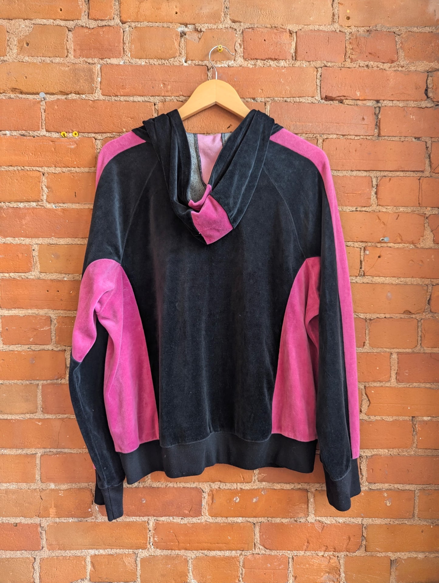 Y2K 725 Originals Black and Pink Velour Zip-Up Hoodie