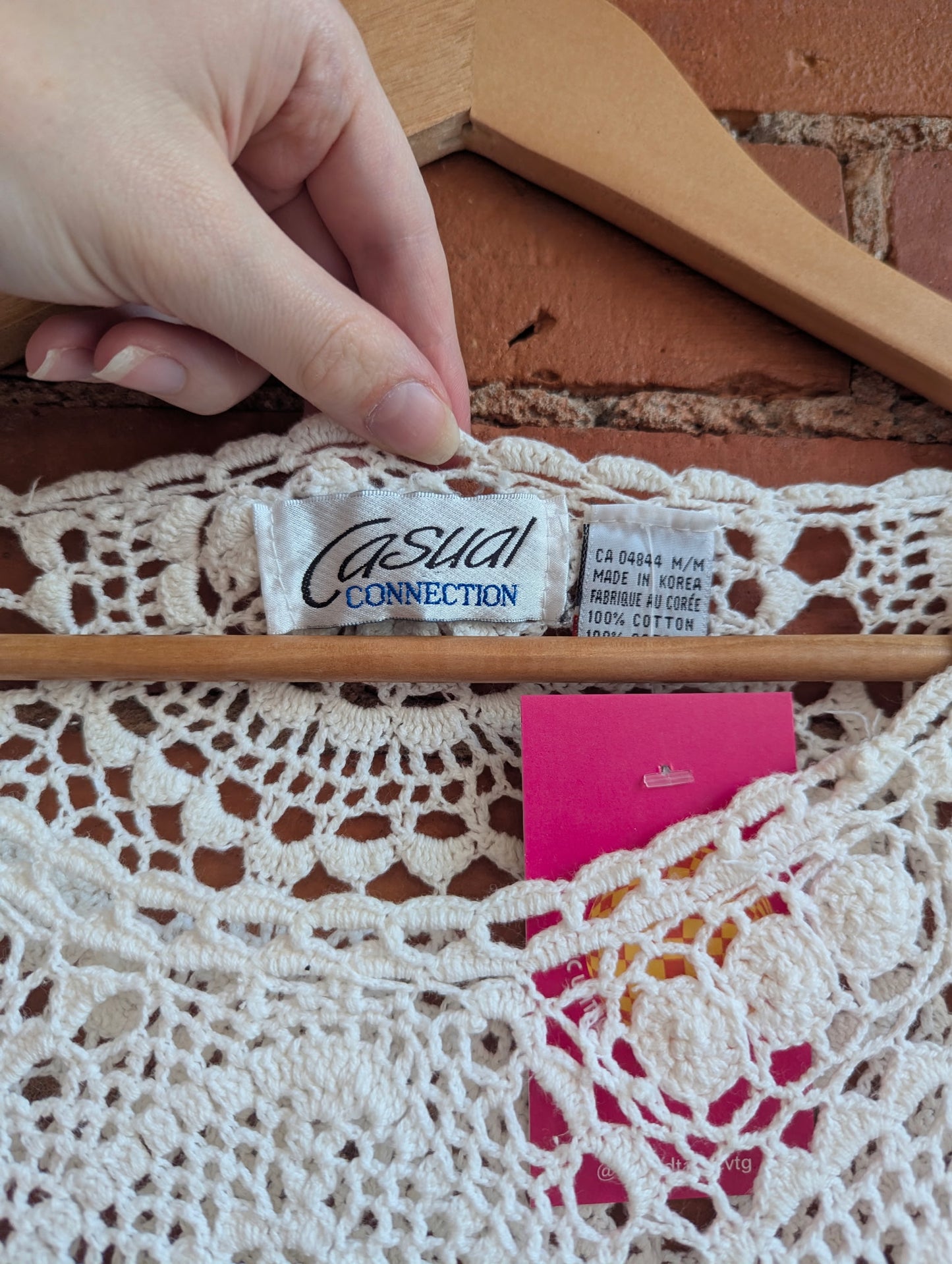 1990s Casual Connection Cream Crochet Long-Sleeve Top