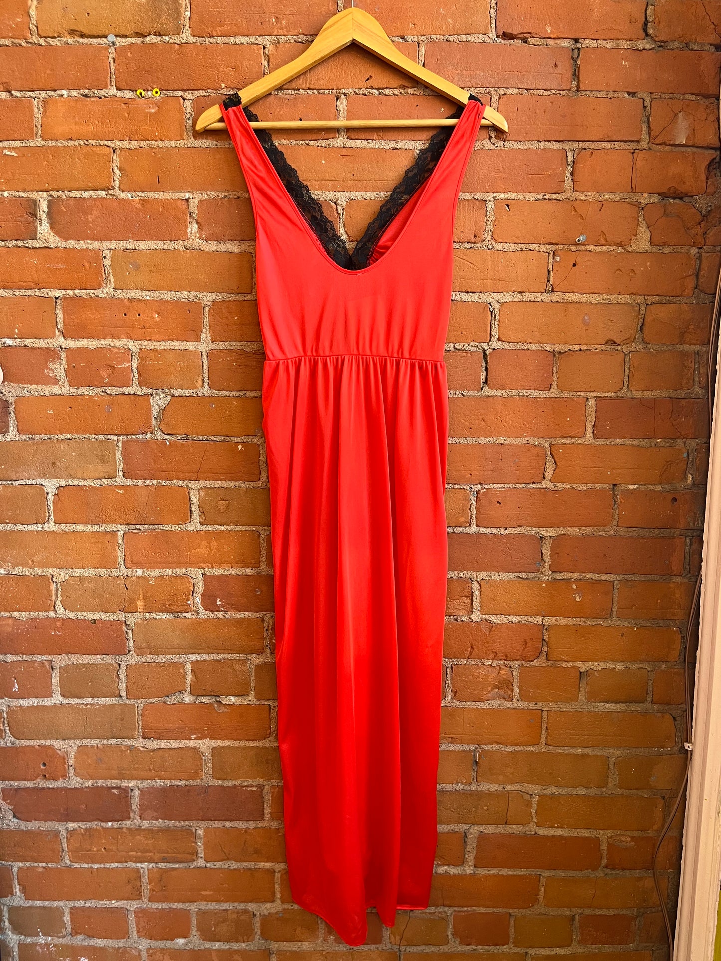 Red With Black Lace Maxi Slip