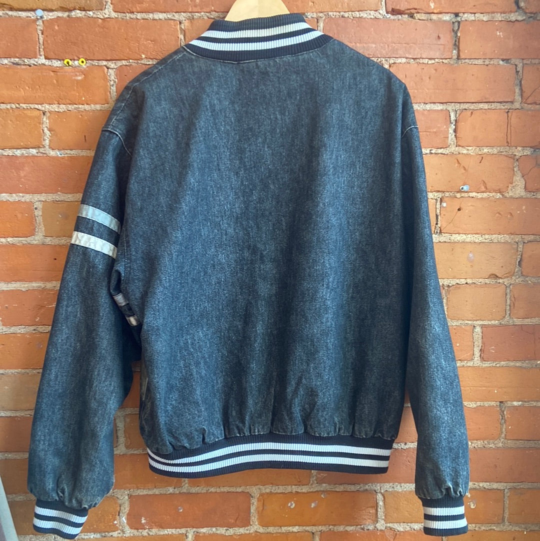 Black Denim coat with Athletic Stripes