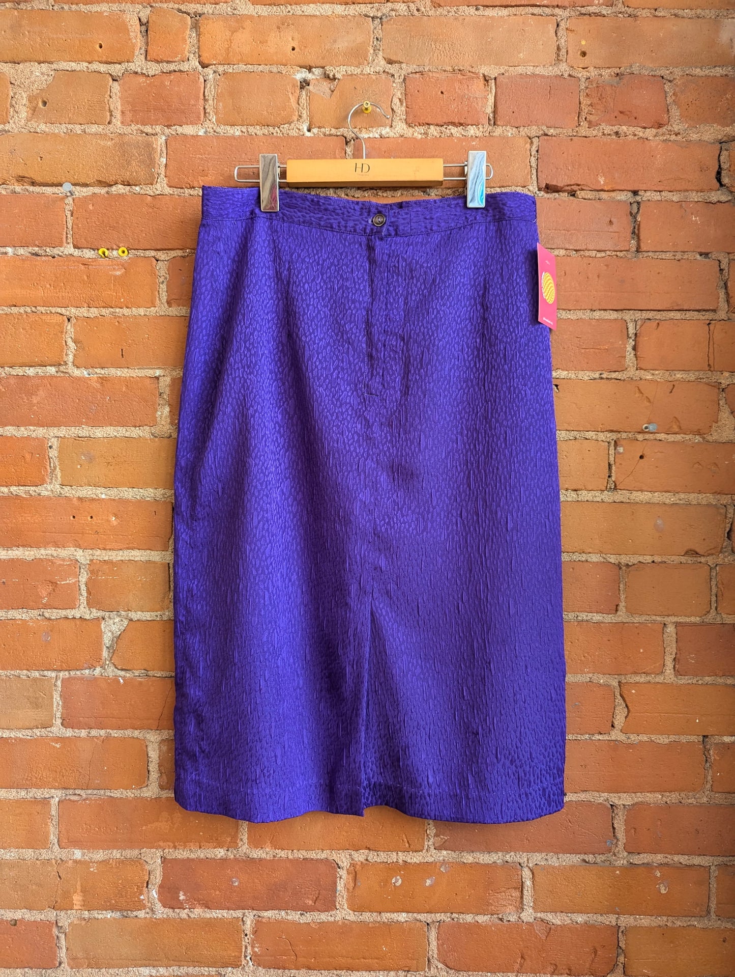 1980s Purple Midi Skirt With Textured Leopard Print