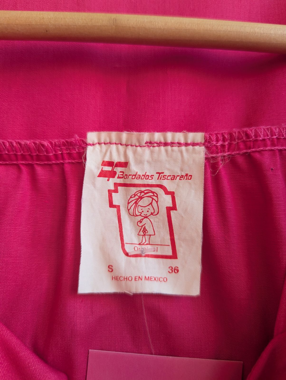 1970s Bordados Tiscareña Bright Pink House Dress With Latch Hook Details