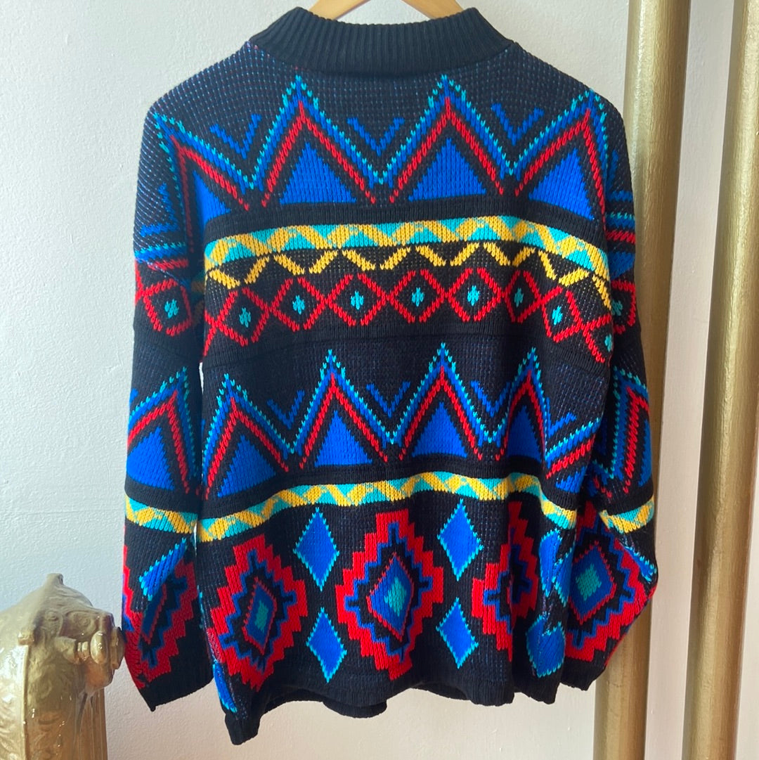 90's Black & Multicolour Mockneck Sweater