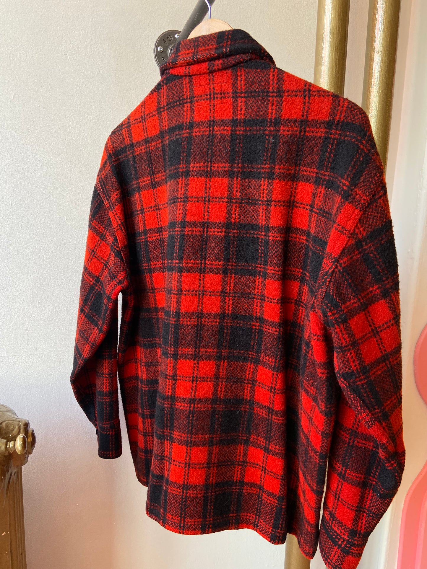 50's Melton Wool Red Plaid Shacket