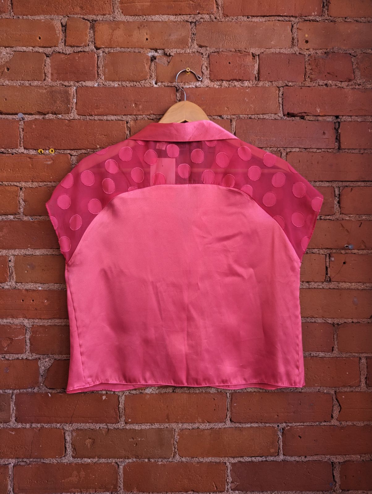 1990s Marilyn Monroe by Warners Pink Lounge Top With Sheer Polka Dot Panels