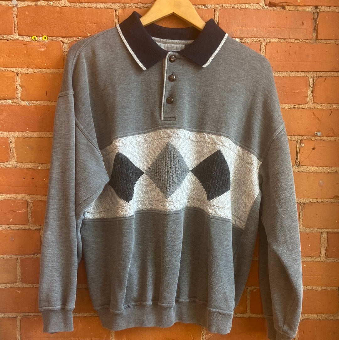 90’s Cotton Sweater with Argyle Print On Front