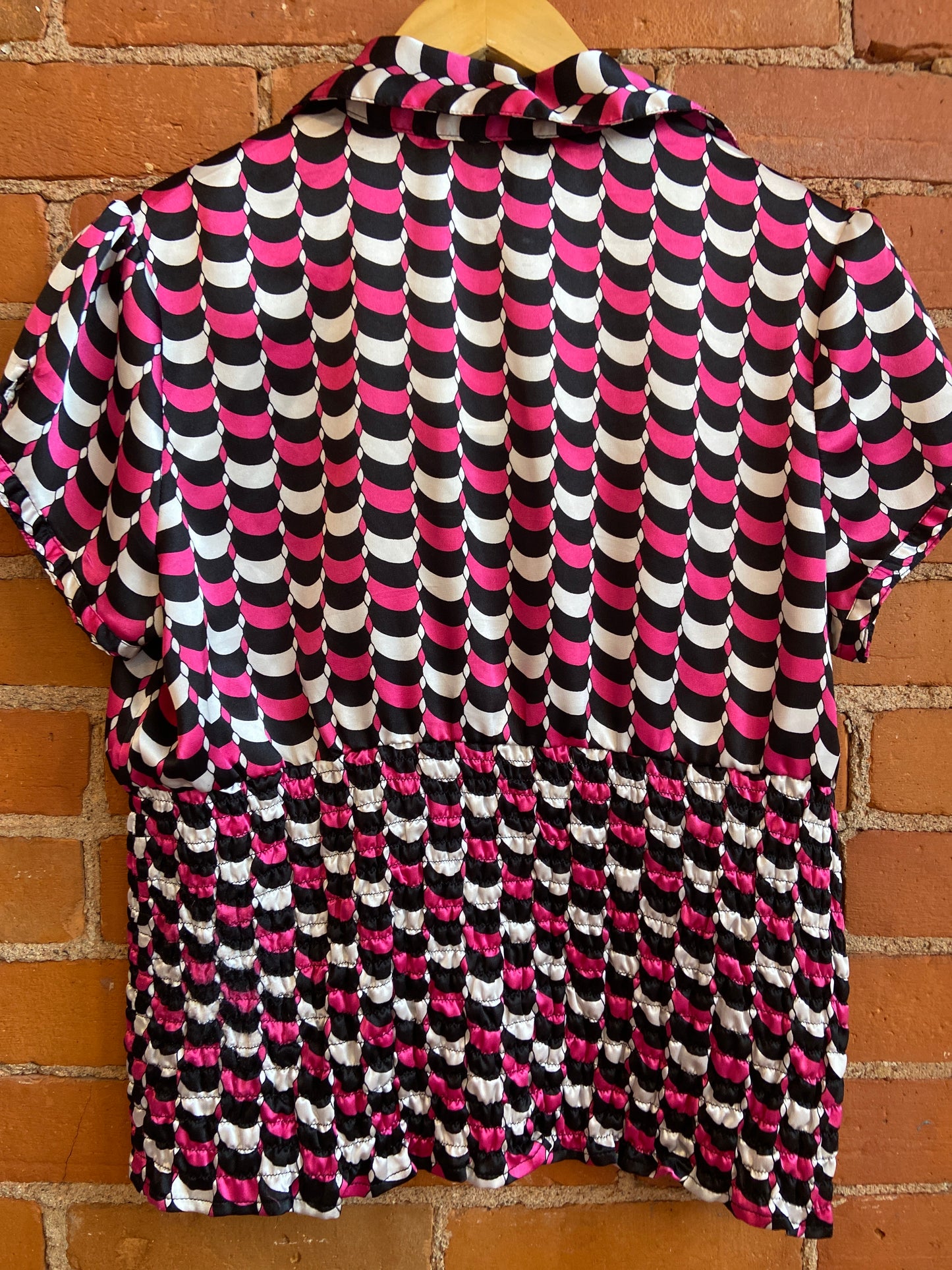 Y2K Black, Fuchsia and White Pattern Top