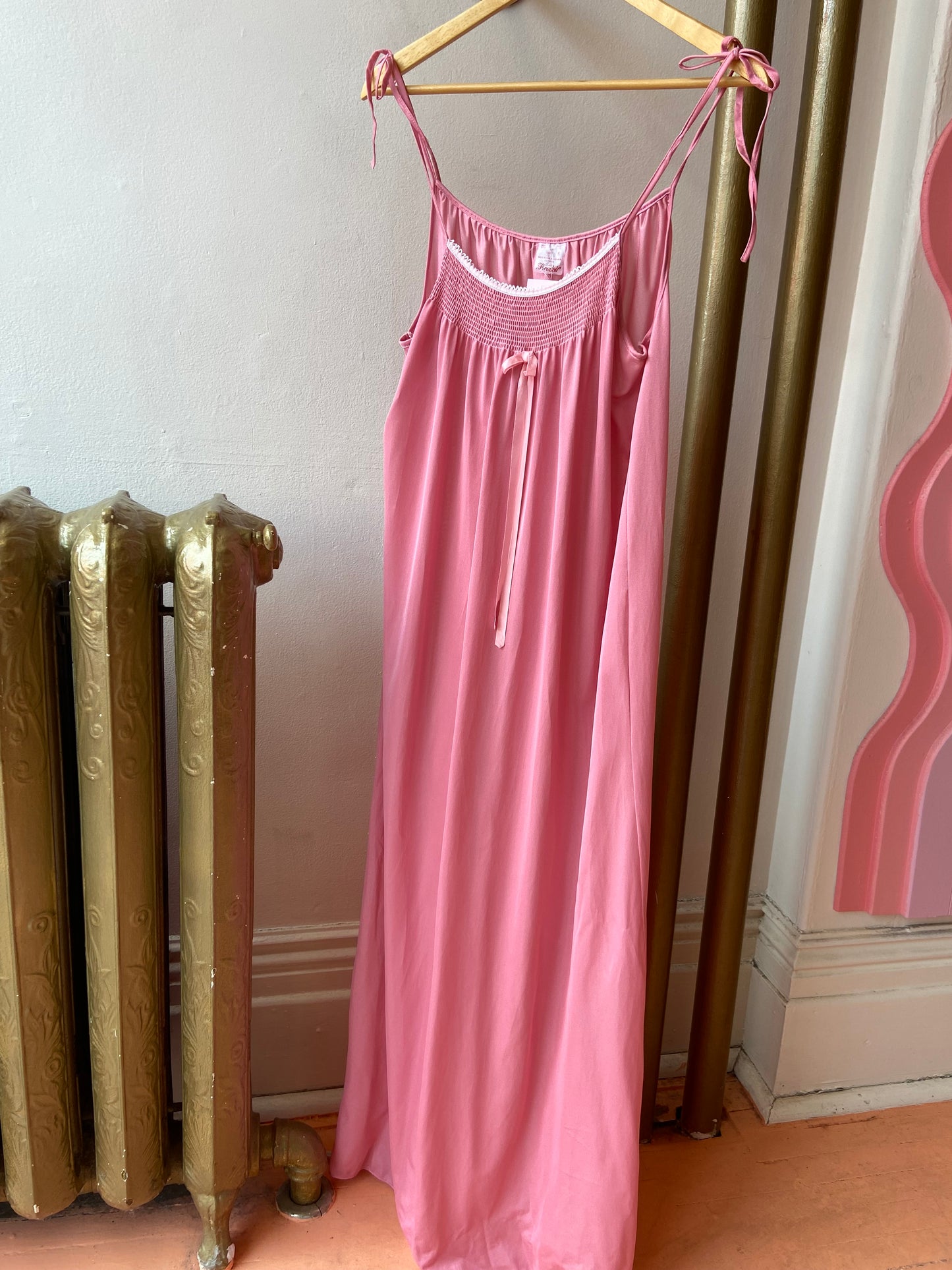 Pink Tie-Strap Maxi Nightgown