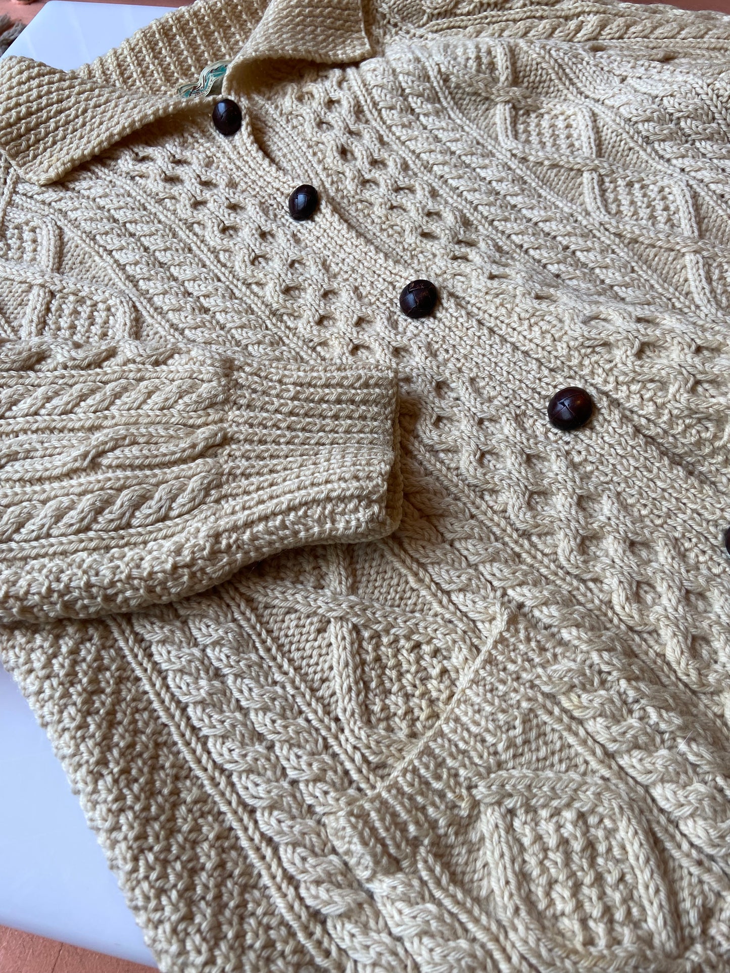 Keltic Knit Cream Wool Cardigan
