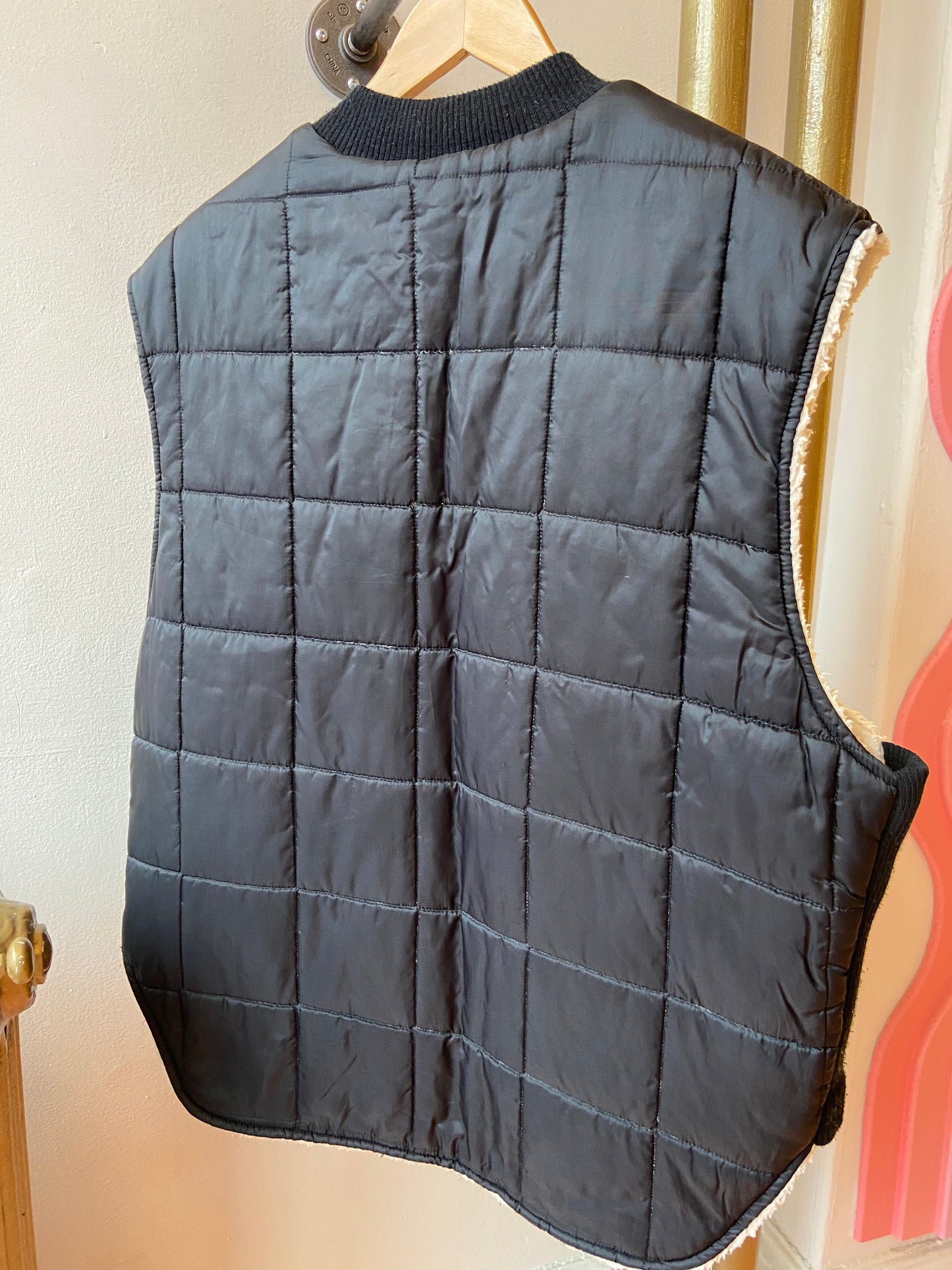 Black Quilted Sherpa-Lined Vest