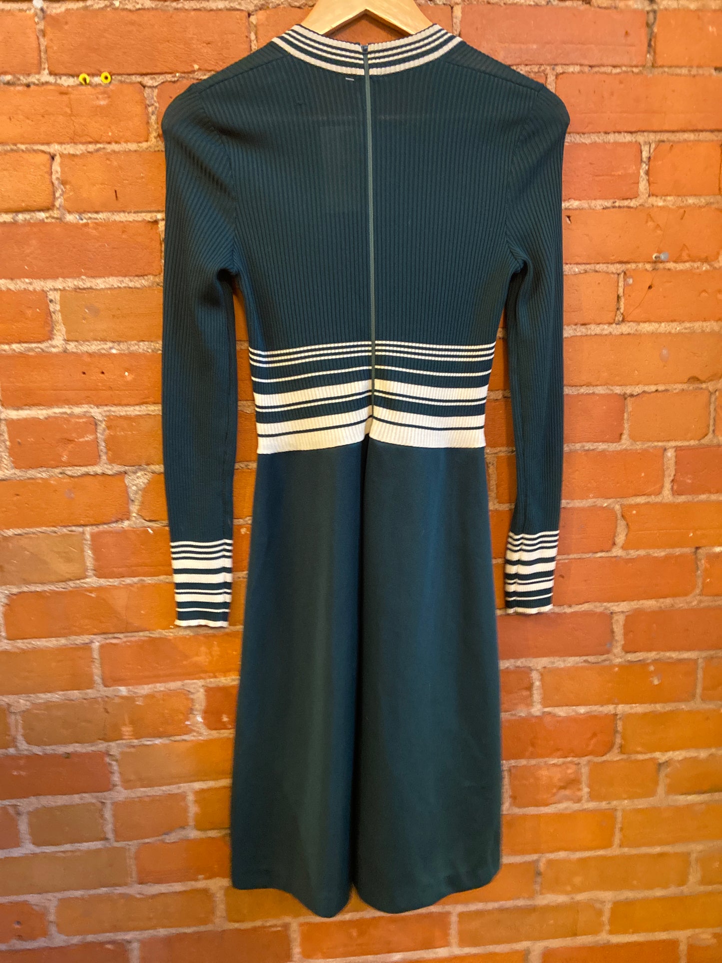 70’s Ribbed Green Dress with Stripe Details