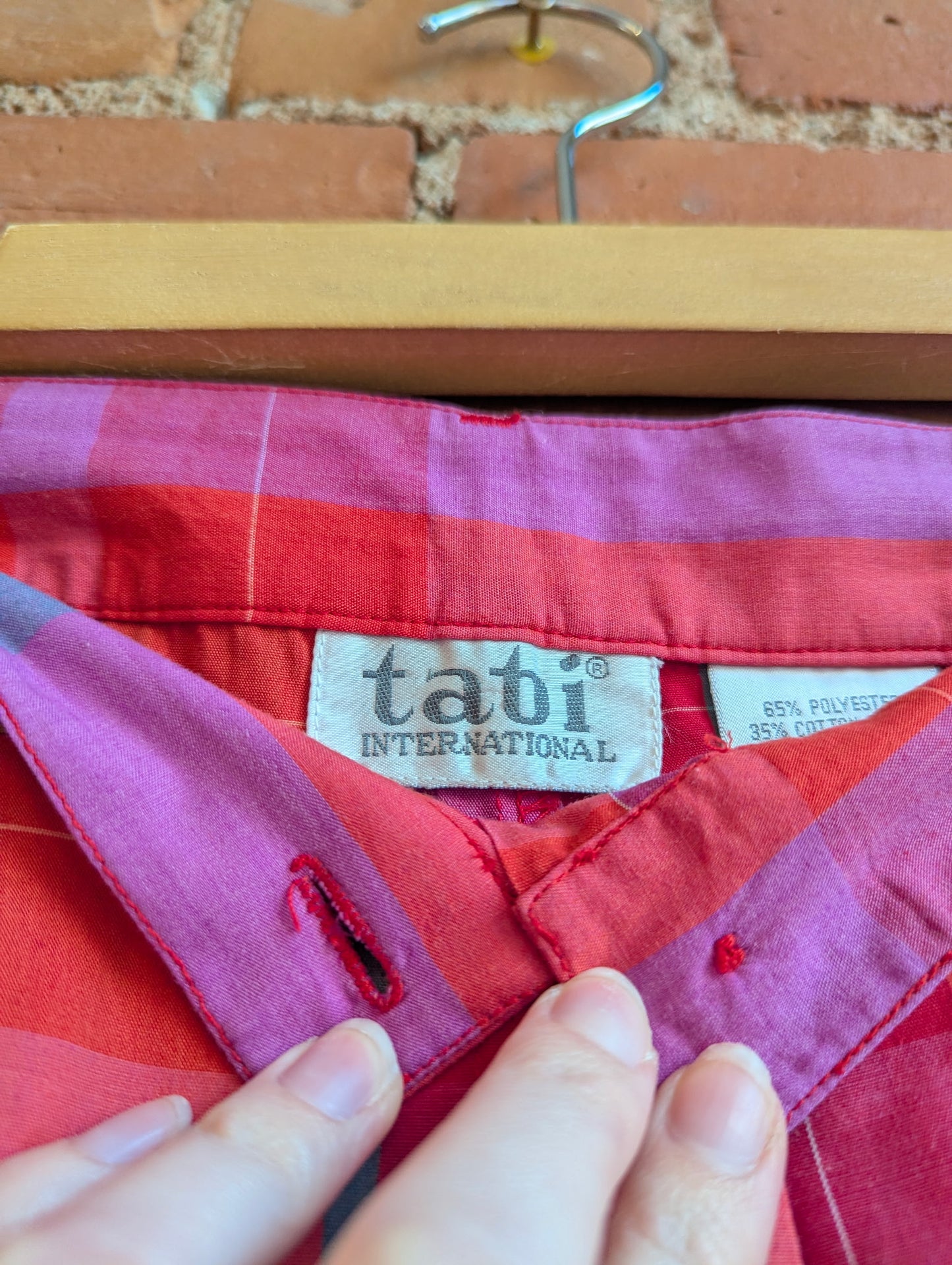 1980s Tabi International Orange, Pink and Green Plaid Longline Shorts